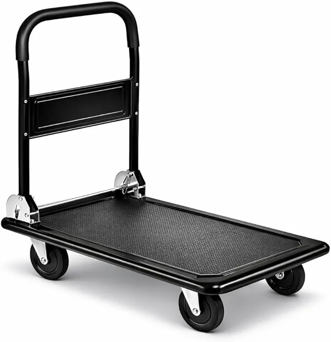 Carro de Plataforma Transporte Industrial Plegable con Ruedas. Carretilla de Mano. Carga 150kg. Carrito Mudanzas, hogar, Oficina, almacén, Ahorra Espacio. Antideslizante. Negro