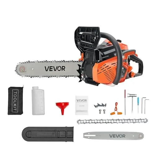 VEVOR Motosierra de Gasolina de 355 mm, Motosierra de Gasolina de 40 cc, 1,8 HP con Mango Antideslizante, Doble Depósito de Combustible, Ideal para Cortar Madera, Podar Árboles y Limpiar Terrenos