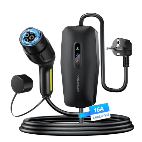 VDLPOWERVP Cargador Coche Electrico Tipo 2 Schuko 3,68kW 16A, Wallbox Portatil IP65, 7m