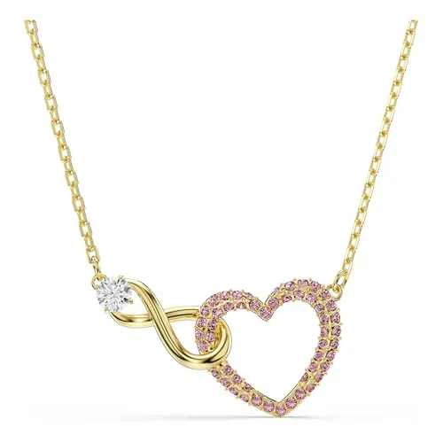 Swarovski Colgante Hyperbola, Talla redonda, Pavé, Infinity y corazón, Rosa, Baño tono oro