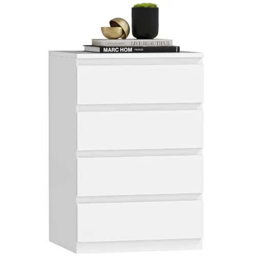 HOMCOM Cómoda 4 Cajones con Cierre Suave Estilo Moderno 45x40x68 cm Blanco