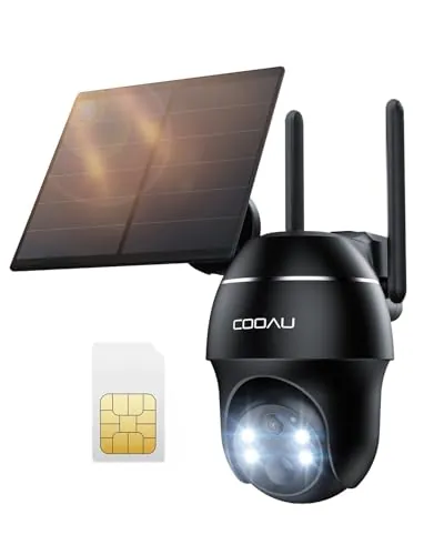COOAU 4G LTE Cámara Vigilancia Exterior con Sim,2K 3MP QHD Camara 4G Solar sin Cable con Batería,PTZ 355°/90°,Visión Nocturna,PIR Detección de Movimiento,Audio de Dos Vías,Tarjeta SIM