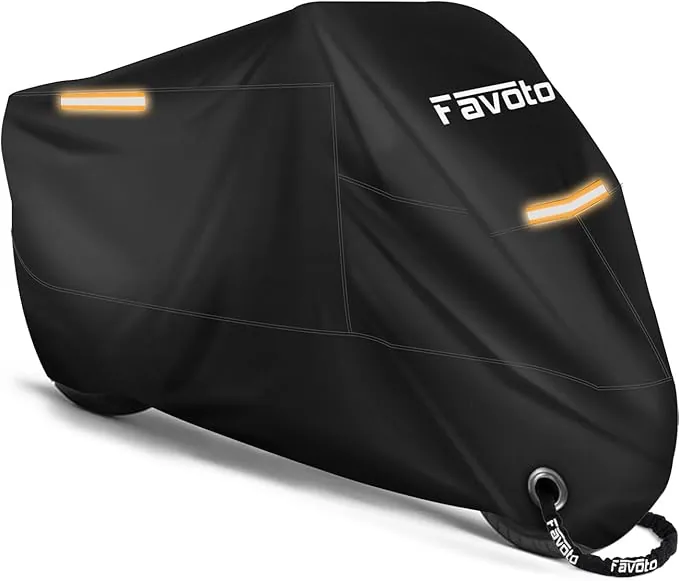 Favoto Funda para Moto Cubierta de la Motocicleta 210T Protectora Poliéster con Banda Reflectante a Prueba de Sol Agua Lluvia Polvo Viento Nieve Excremento de Pájaro al Aire Libre XXL 245cm