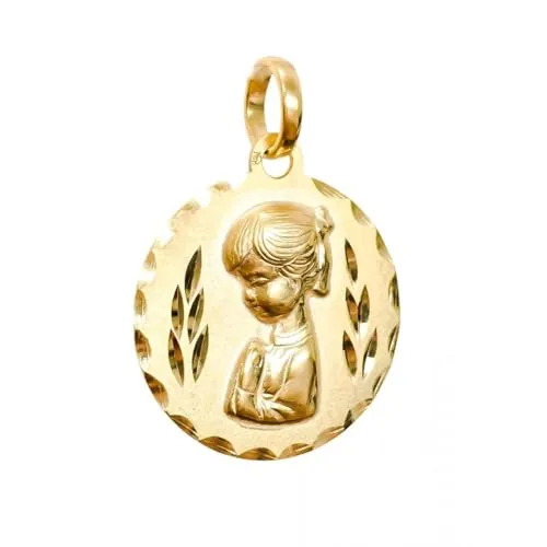 Minoplata Medalla Virgen Niña de Plata de ley chapada en oro matizada Primera Comunión