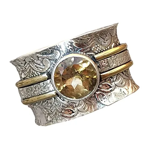 Kanika Jewelry Trove 925 Sterling Silver Citrine Cut Handmade Ring Bands for Women & Girl