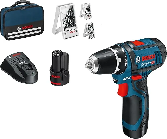 Bosch Professional 12V System atornillador a batería GSR 12V-15 (incl. 2 baterías de 2,0, cargador, set de 39 accesorios, bolsa de herramientas) - Set exclusivo de Amazon