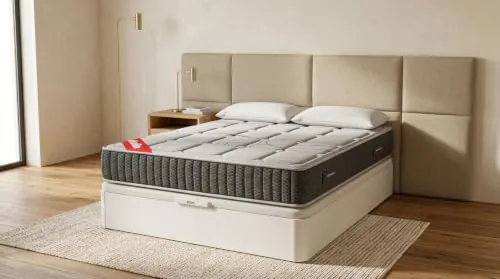 PIKOLIN Pack Colchón Troas de Muelles Ensacados 150x190 + Canapé con Base Abatible Color Blanco y 2 Almohadas de Fibra | Incluye Subida a Domicilio, Montaje y Retirada de Usado