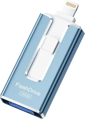SUDEHO Pendrive Certificado MFi 256GB para iPhone, 4 en 1 USB 3.0, Azul