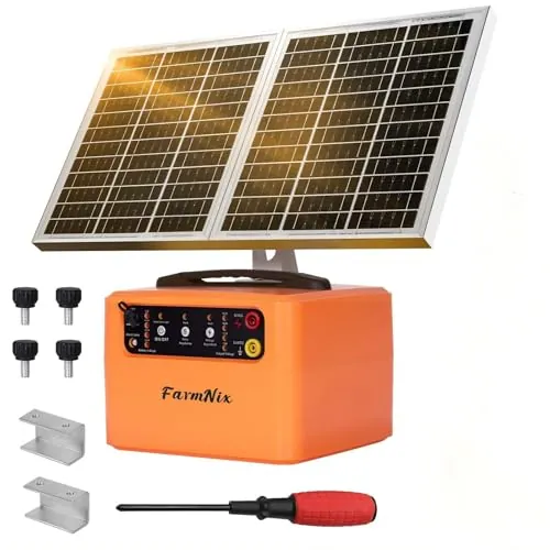 FarmNix 48KM Pastor Eléctrico Solar, Recinto eléctrico con panel solar de 15 W,0.3-1.5J, 6KV-12KV pastor eléctrico, para vacas, ganado, cría de aves de corral, pastor (naranja)