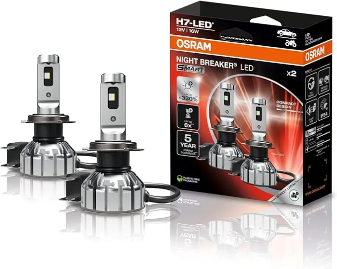 OSRAM NIGHT BREAKER LED SMART H7; hasta un 330% más de brillo; 6000K, 12V, luces altas y bajas LED con aprobación para la calle