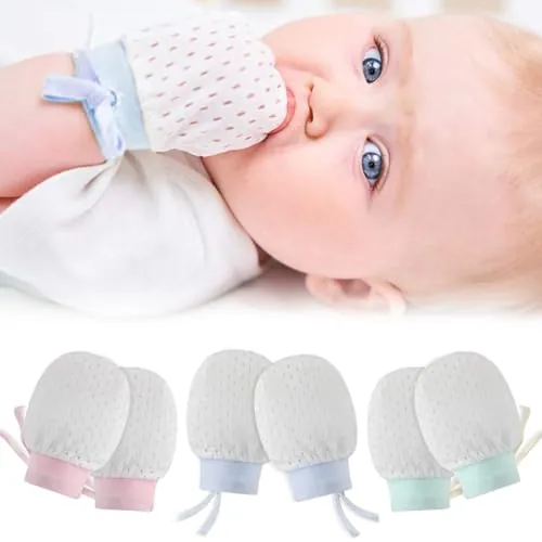 Guantes antiarañazos para recién nacidos 0-18 meses Guantes de algodón para recién nacidos niño y niña con lazo