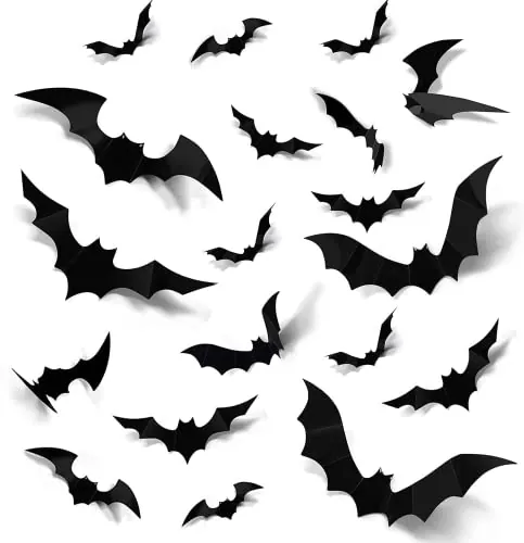 Halloween 3D Murciélagos Pegatinas Decoraciones, 96 PCS Pegatinas de Pared de Murciélago, para Windows, Pared, Puerta de casa, Exterior, Interior, Bricolaje, Suministros para Fiestas de Halloween