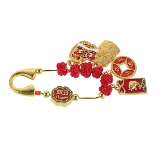 ORFOFE Broche de Imperdible de Hilo Rojo Artesanal para Mujer y Ñiño, Pin de Amuleto Chino de Buena Suerte para Embarazo, Broche Decorativo de Latón Seguro y Protector Feng Shui,