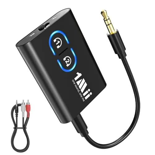 1Mii ML300 Transmisor Receptor Bluetooth 5.3 para TV, Adaptador Bluetooth Audio Jack 3.5mm AUX aptX LL/AD/HD, Dual Link, Música HiFi para PC/Auriculares/Estéreo/Coche/Altavoces/Avión