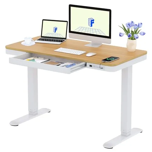 FLEXISPOT Escritorio Elevable 120x60 cm, Cajón, USB-C, Bloqueo Infantil