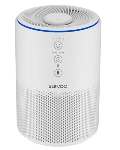 Slevoo Purificador de aire para el hogar, alivia la alergia a mascotas, filtro HEPA 3 en 1, CADR 200 m³/h, modo de suspensión, elimina pelo de mascotas, humo y olores, ahorro de energía (Blanco)