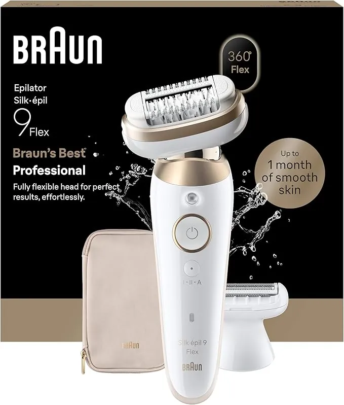 Braun Depiladora Eléctrica Mujer Silk·épil 9 Flex Con Cabezal Flexible, Depila, Rasura y Recorta, Uso En Seco Y Mojado, 2 Cabezales, Cepillo De Limpieza y Funda, Depilación Suave Duradera, 9-041 3D