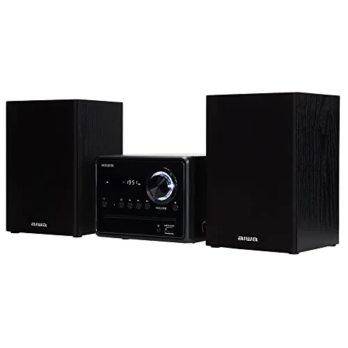 AIWA MSBTU-300MKII Microcadena HiFi Bluetooth 20W RMS, Equipo de Música con CD MP3, USB, Radio FM, Entrada Óptica, AUX RCA, Salida Auriculares, Mando a Distancia, Negro