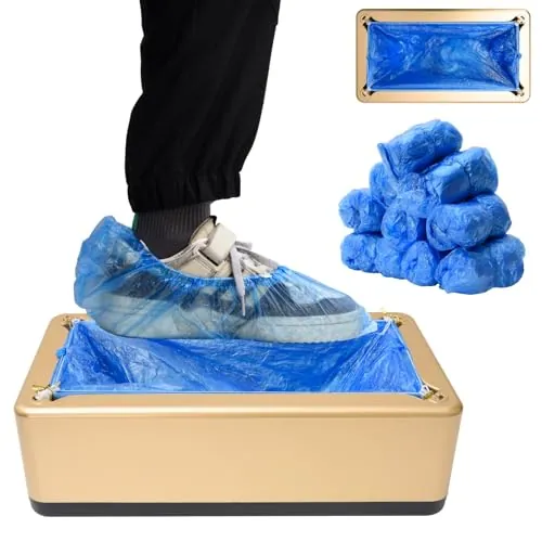 HENYEER Dispensador automático portátil de cubrezapatos con 200 cubrezapatos desechables, manos libres, para casa, oficina, supermercado, fábrica, laboratorio. Antideslizante e impermeable
