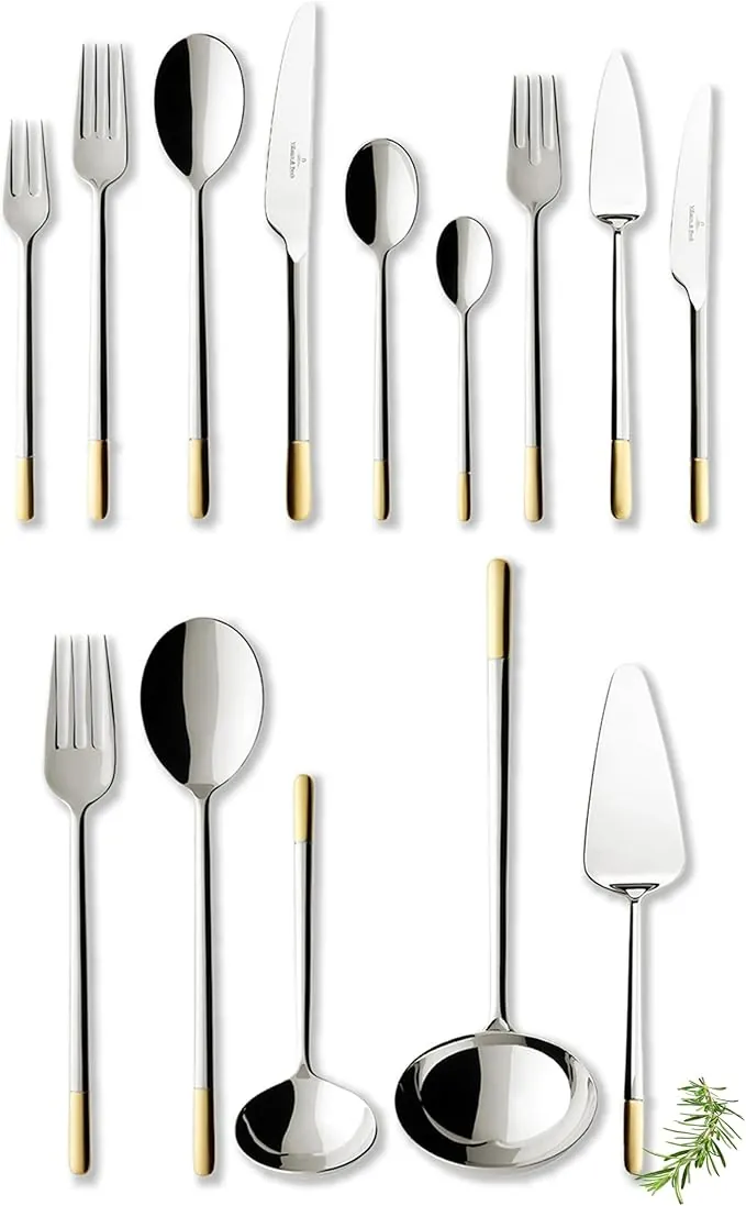 Villeroy & Boch - Ella Set de Cubiertos 113 Piezas Plata, Apto para Lavavajillas, Cubertería 18/10, Cubertería, Cubertería Dorada Platino, Acero Inoxidable