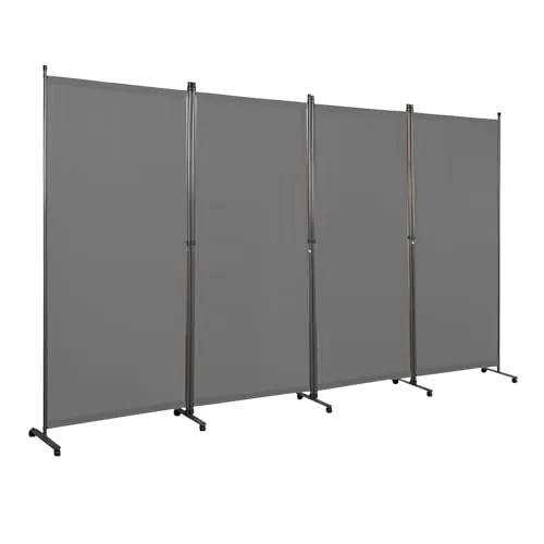 Angel Living Biombo con Ruedas 324 x 180 cm, Divisor de Habitaciones con 4 Paneles, Biombo Plegable, Decoración Elegante, Separador de Ambientes Plegable (Gris)