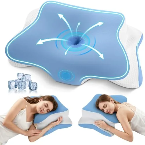 A-Pce Almohada Cervicales y Cuello Viscoelastica, 2 en 1 Almohada Cervical Ergonómico Espuma de Memoria Almohadas Ortopedica para Soporte de Cabeza/Cuello/Hombro, 66x39x10/13cm, Azul