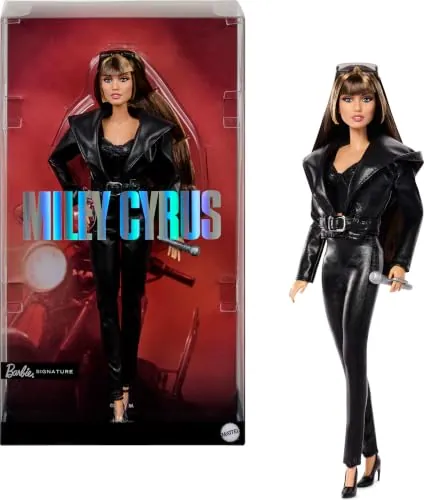 Barbie Signature Miley Cyrus Muñeca Coleccionable articulada con un Conjunto de Piel sintética con Capucha y Tacones, JJY06