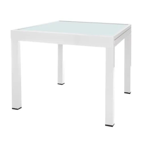 LOLAhome Mesa Comedor Extensible Exterior Thais, Blanca 80/160x80 cm