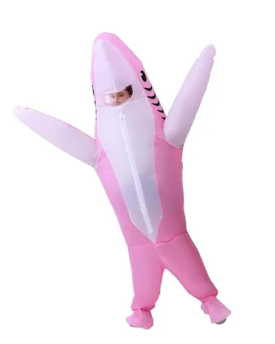 Disfraz inflable de tiburón para adultos, disfraz inflable de tiburón rosa, talla adulto, disfraz inflable de cuerpo completo para adultos, mujeres y hombres, disfraz divertido para Halloween, Navidad