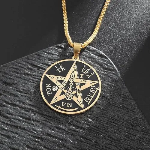 Collar de acero inoxidable con colgante de pentagrama de Wicca hebreo judío para hombres y mujeres, amuleto religioso de Salomón, Talla única, Metal, No es una piedra preciosa