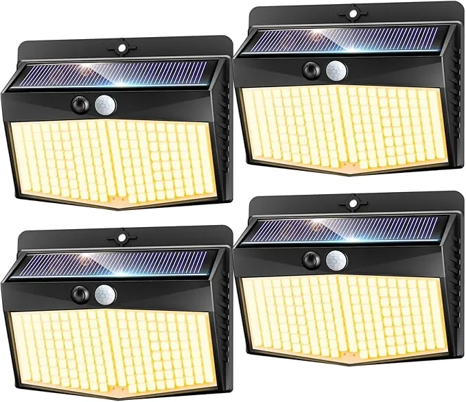 nipify Luces Solares Exterior, 4 Paquete Luces Solares Sensor de Movimiento, 3 Modos Foco Solar Exteriores, IP65 Luz Led Solar Exterior para Jardín, Garaje, Calle, Patio, Caminos
