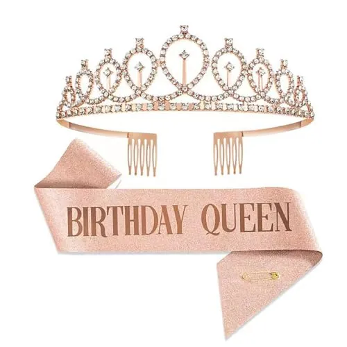 Yeenano Corona y Banda Cumpleaños,Corona de Cumpleaños,Banda de Reina de Cumpleaños,Corona Mujer Banda Ajustable,Perfecta para Fiestas de Cumpleaño de Mujeres,Decoraciones y Regalos