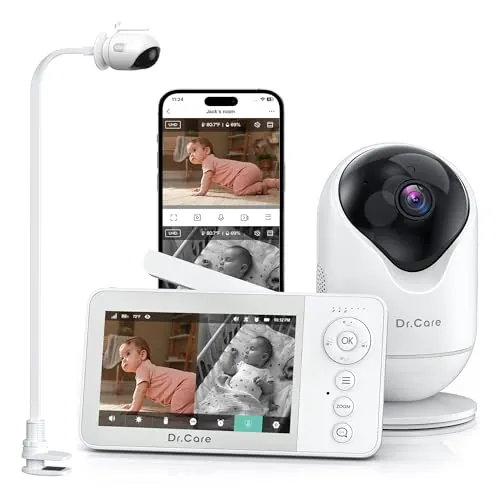 Dr.Care Camara Vigilancia Bebe WiFi 1080p, 4", App & Soporte con Pinza