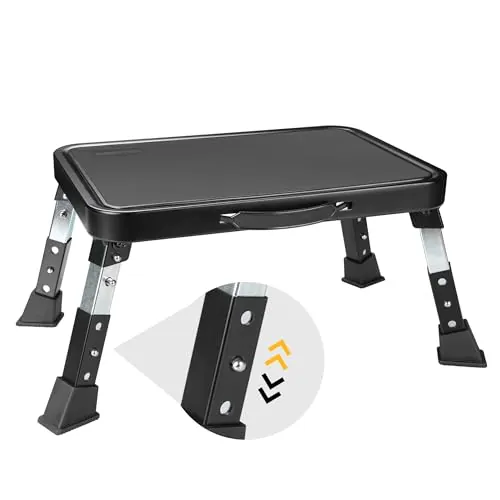 BONTEC Taburete Plegable con 3 Niveles y Plataforma Antideslizante y Patas de Goma Gruesas, Escalera Portátil para Adultos y Niños, Soporta hasta 150 kg, Cocina, Dormitorio, Negro