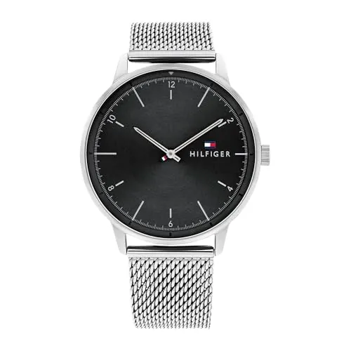 Tommy Hilfiger Reloj Analógico de Cuarzo para Hombre con Correa de Malla de Acero Inoxidable Plateada - 1791842