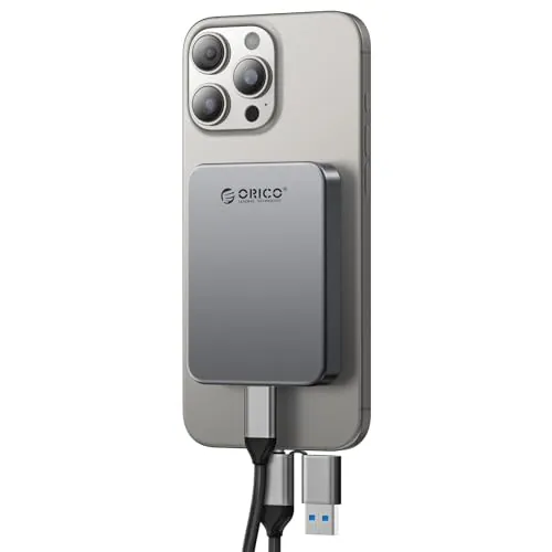 ORICO 1 TB SSD Magnético Portátil, 4K 120 fps ProRes HDR Graba y Almacena, USB3.2 Gen1 hasta 460MB/s, USB C&A 2 en 1 Cable, SSD Externo Compatible con iPhone 16/15 Pro MAX, Tablet, Ordenador - K5PLUS