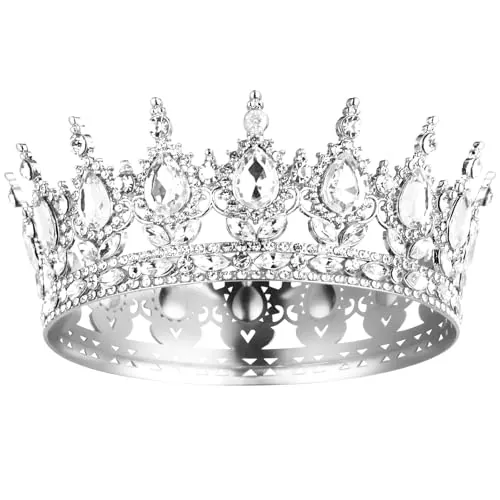 AOOSA Corona Reina, Tiara Redonda, Redonda Completa Chica de Cristal Tiaras Diamantes de Imitación Brillantes, Tiaras Novia Hermoso para Bodas, Fotografía, Fiestas de Cumpleaños, Fiestas de disfraces