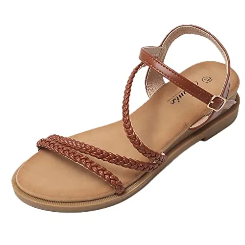 JOMIX Sandalias Mujer Verano Sandalias Cuña Mujer Comodas Sandalias Vestir Mujer con Cinta Trenzada Playa Mar Piscina Estilo Elegante, Marrón, 39 EU