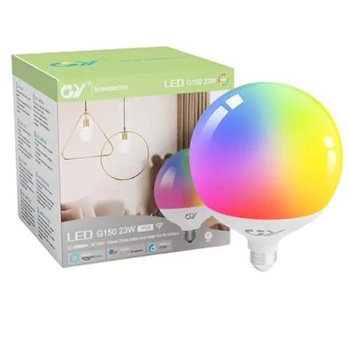 GY Bombilla Inteligente E27 WIFI Bombillas Globo Grande G150-23W 2500LM RGB 2700K-6500K Regulable - Bombilla Inteligente Alexa Compatible con Google Home, TUYA, Smart Life(1 Unidad)