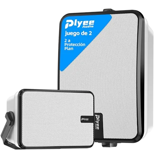 Plyee Audio 600W Altavoces Bluetooth para Exteriores,Sincronización Inalámbrica Entre Altavoces, Graves Potentes, Montaje En Pared para Terraza, Porche, Cenador, Garaje, Pack De 2, Blanco (Mz-658).