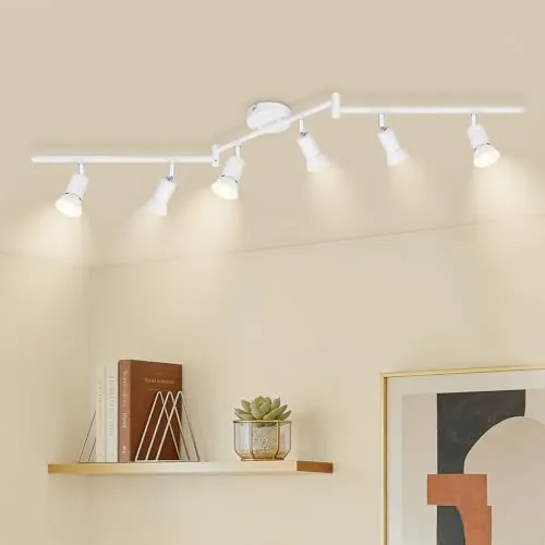 Ketom GU10 Focos Techo Blanco, Lampara Focos Techo con 6 Focos Orientable, Moderno Plafón LED Para Interiores Giratorio, Industrial Para Dormitorio, Pasillo, Cocina, Sin Bombilla