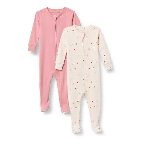 Amazon Essentials x Sofia Grainge Pijama Ceñido de Algodón con Pies Unisex Niño, Pack de 2, Carmín/Varios Corazones, 3 años