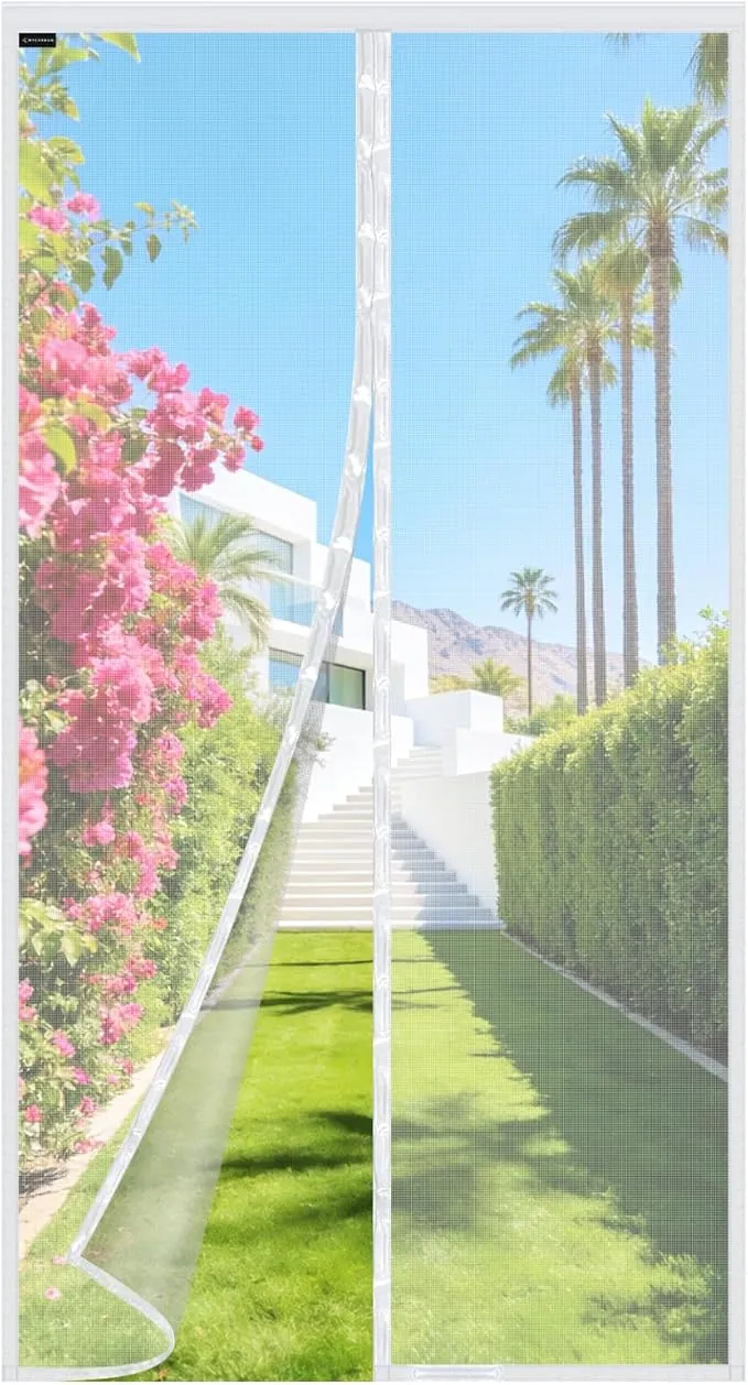 MYCARBON Mosquitera para Puerta 90x210cm Blanco Cierre Automático Mosquitera Puerta Magnetica Invisible Malla Ultrafina Instalar con Cinta Adhesiva para Dormitorio, Balcón