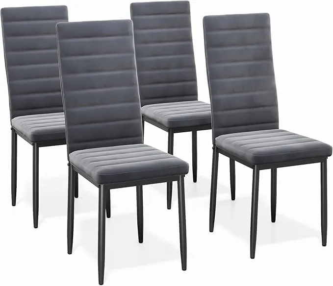 Bealife Sillas de Comedor Modernas, Juego de 4 Tapizadas en Franela Gris Oscuro con Respaldo Alto y Asiento Acolchado, para Cocina y Comedor (Gris Oscuro - Franela, Juego de 4)
