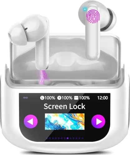 Thunelec Auriculares Inalámbricos con Pantalla Táctil LED, ANC/ENC, 48H | Audio Hi-Fi Estéreo con 5 Modos EQ, Bluetooth 5.4 Cascos Inalambricos, Micrófonos HD y Resistencia al Agua IPX7, Blanco puro