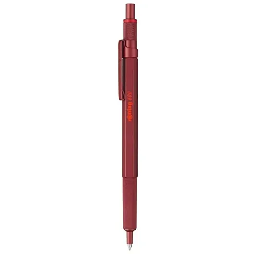 rOtring Bolígrafo 600, punta media, tinta negra, barril rojo, recargable