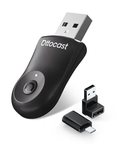 Mejorado 2026-2-en-1 Adaptador inalámbrico CarPlay y Android Auto, OTTOCAST Mini para iOS 10+ y Android 11+, Convierte CarPlay por Cable a inalámbrico, Compatible con USB-A y USB-C (Negro)