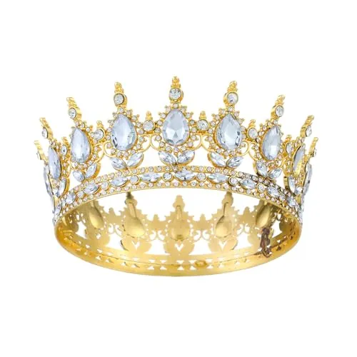 Omnikryp Tiara Redonda Corona Redonda, Tiara de Corona Vintage Diamantes de Imitación Brillantes, Barrocas Coronas de Reina Tiaras, para Niñas y Mujeres Boda Fiesta de Cumpleaños