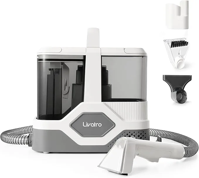 Livatro Aspiradora de Agua Tapicería, 600W 16kPa Limpiador de Tapicerías, 2,3L Depósito, Limpieza de Sofás con Función de Autolimpieza, Lava Aspiradora para Alfombras, Moquetas, Tapicería y Coche