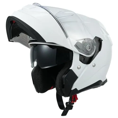 MY Casco Moto Modular 935, Homologado ECE 22.06 con Viseras Dobles para Hombre y Mujer (Blanco, L)